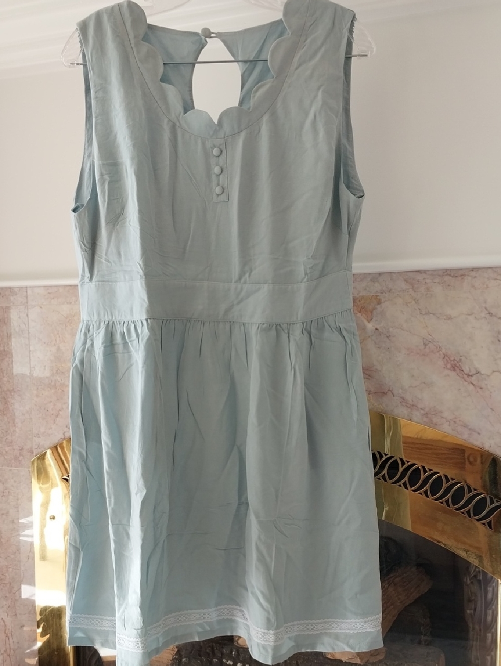 Sleeveless Scallop Neck Midi Dress in Pale Blue